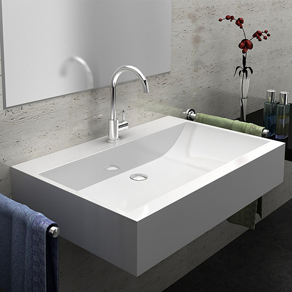 Design Waschbecken Mineralguss - 140cm Wandhängend Weiß Glänzend