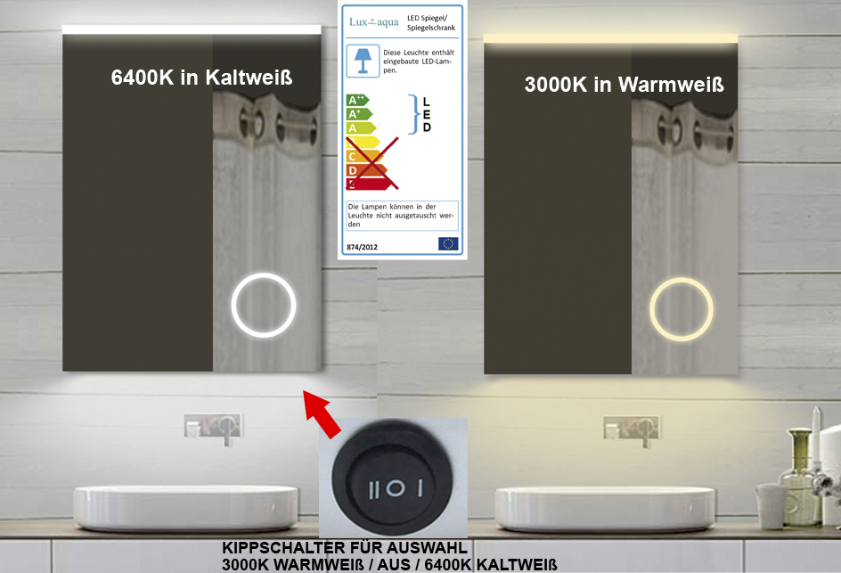 www.lux-aqua.de - NEU Design Badezimmerspiegel mit Schminkspiegel Led
