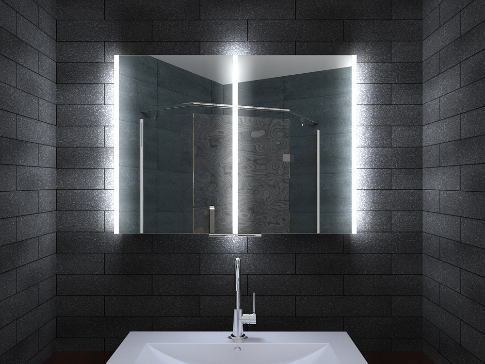 www.lux-aqua.de - Aluminium Badschrank badezimmer spiegelschrank bad LED Beleuchtung 80cm MLA8700