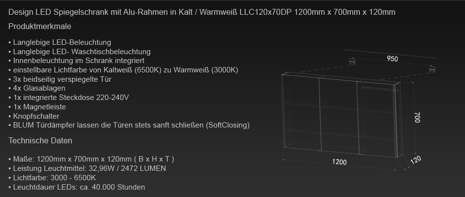 www.lux-aqua.de - Lux-aqua Aluminium badezimmer Spiegelschrank mit Led
