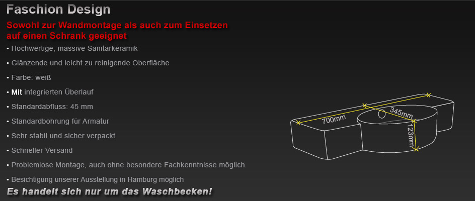 Wand Hänge Hand Waschtisch Waschbecken Waschschüssel Wandmontage 700 x