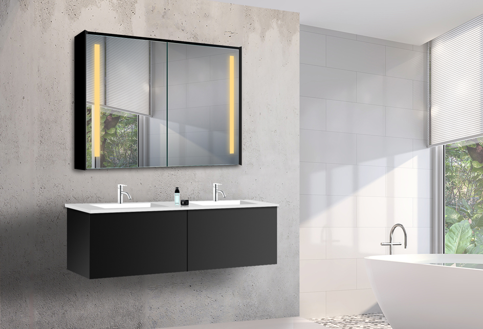 Schwarz Aluminium LED Warm Kalt weiß licht Wand Badezimmer spiegel