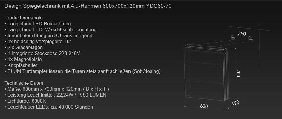 Aluminium LED Beleuchtung Badezimmer Wand Bad Licht spiegel schrank 60