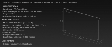 LED Beleuchtung Badezimmer Licht spiegel MFU12070