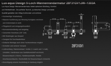 Design Weiß & Chrom 5-Loch-Wannenrandarmatur 28F31GV1JW