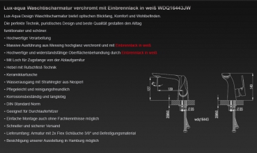 Preview: Lux-aqua Design Weiß & Chrom Einhebel-Waschtischmischer WDQ16443JW