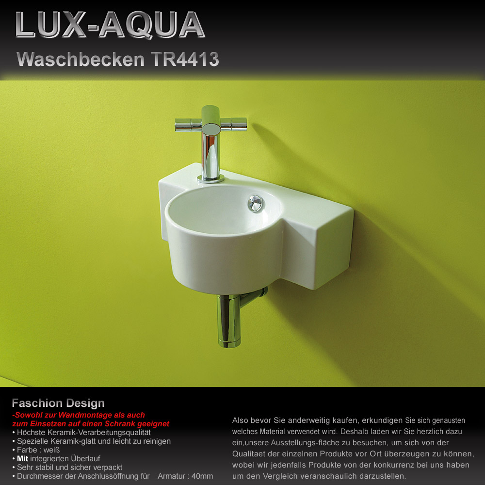 www.lux-aqua.de - kleines Gäste WC Waschbecken zur Wandmontage 4413