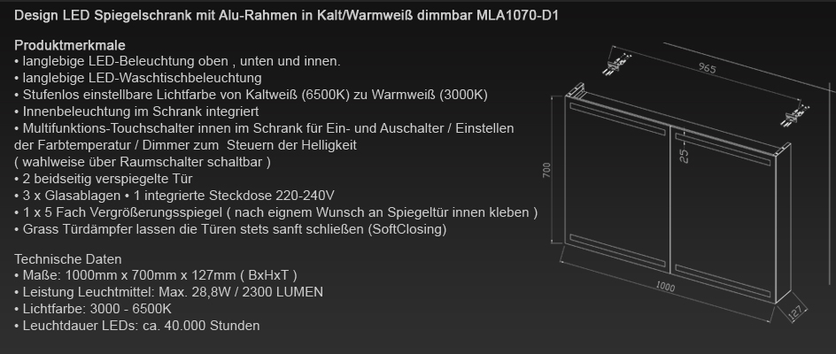 www.lux-aqua.de - Aluminium LED Beleuchtung Badezimmer Spiegelschrank