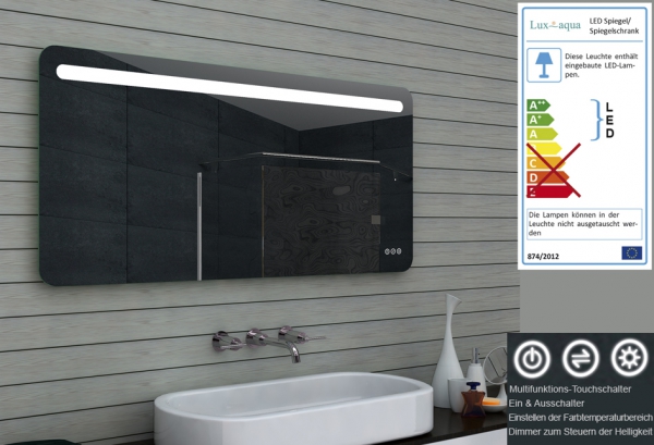Design LED Badezimmerspiegel mit Touchschalter dimmbar MLF140X65