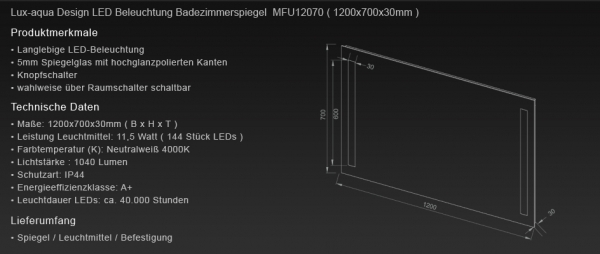 LED Beleuchtung Badezimmer Licht spiegel MFU12070