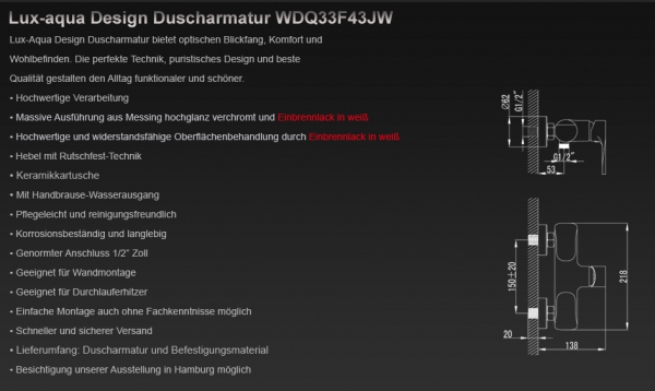 Design Weiß & Chrom Einhebel - Duscharmatur WDQ33F43JW